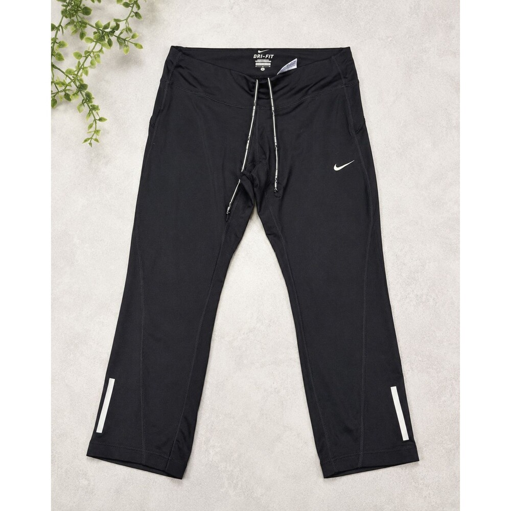 Nike Dri-FIT Cropped Running Leggings Reflective Drawstring Black M
